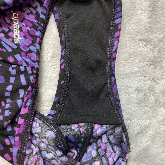 Speedo One Piece Surplice Swimsuit Womens 8 Purple Spotted Padded Bra Wrap - Picture 7 of 7